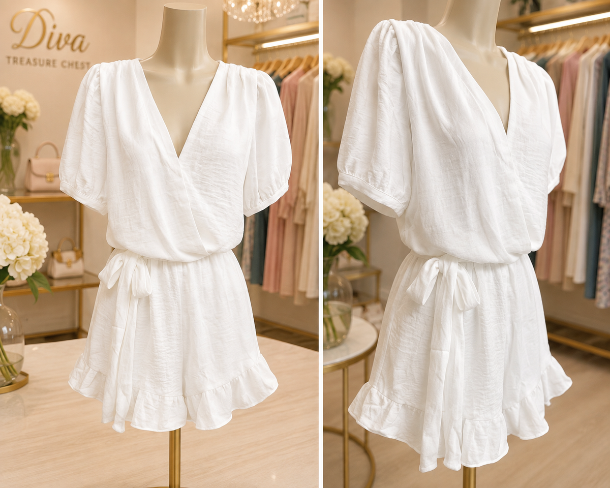 IVORY CHIC TIE WAIST ROMPER