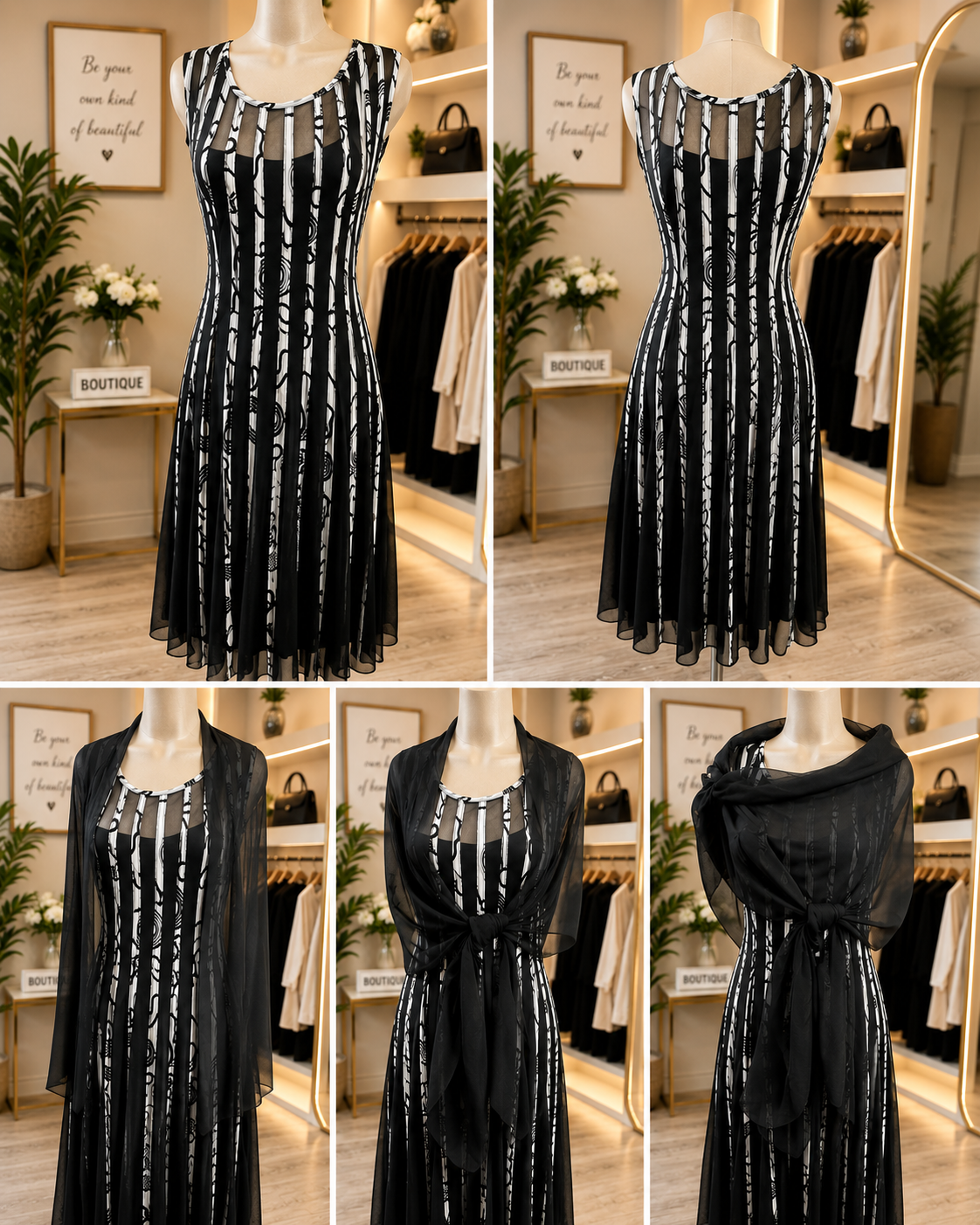 RIBBED SHAW MESH DRESS