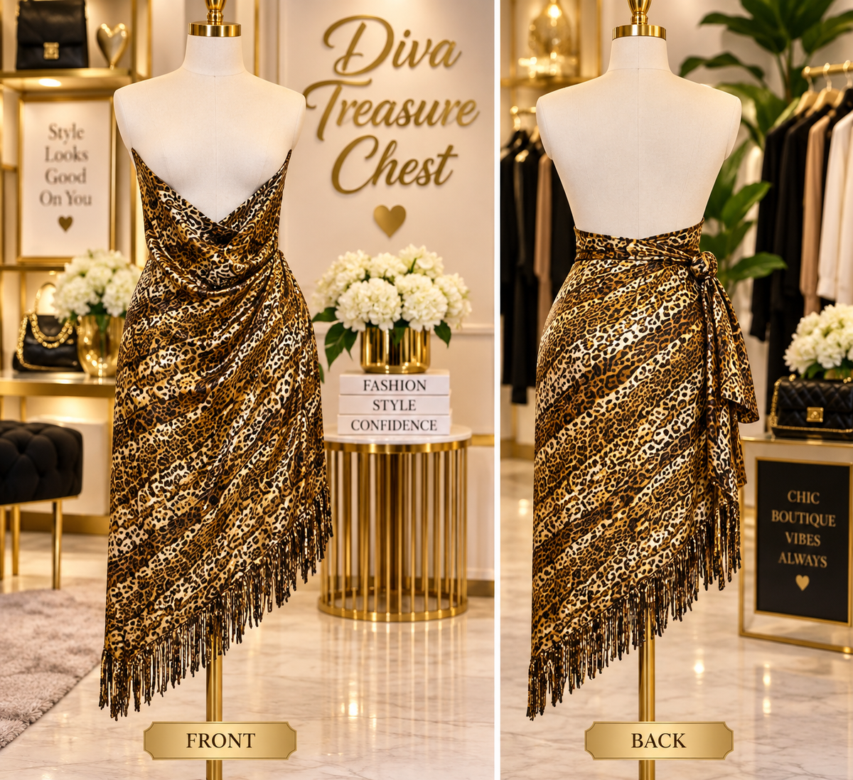 Wild Elegance Leopard Fringe Wrap Skirt