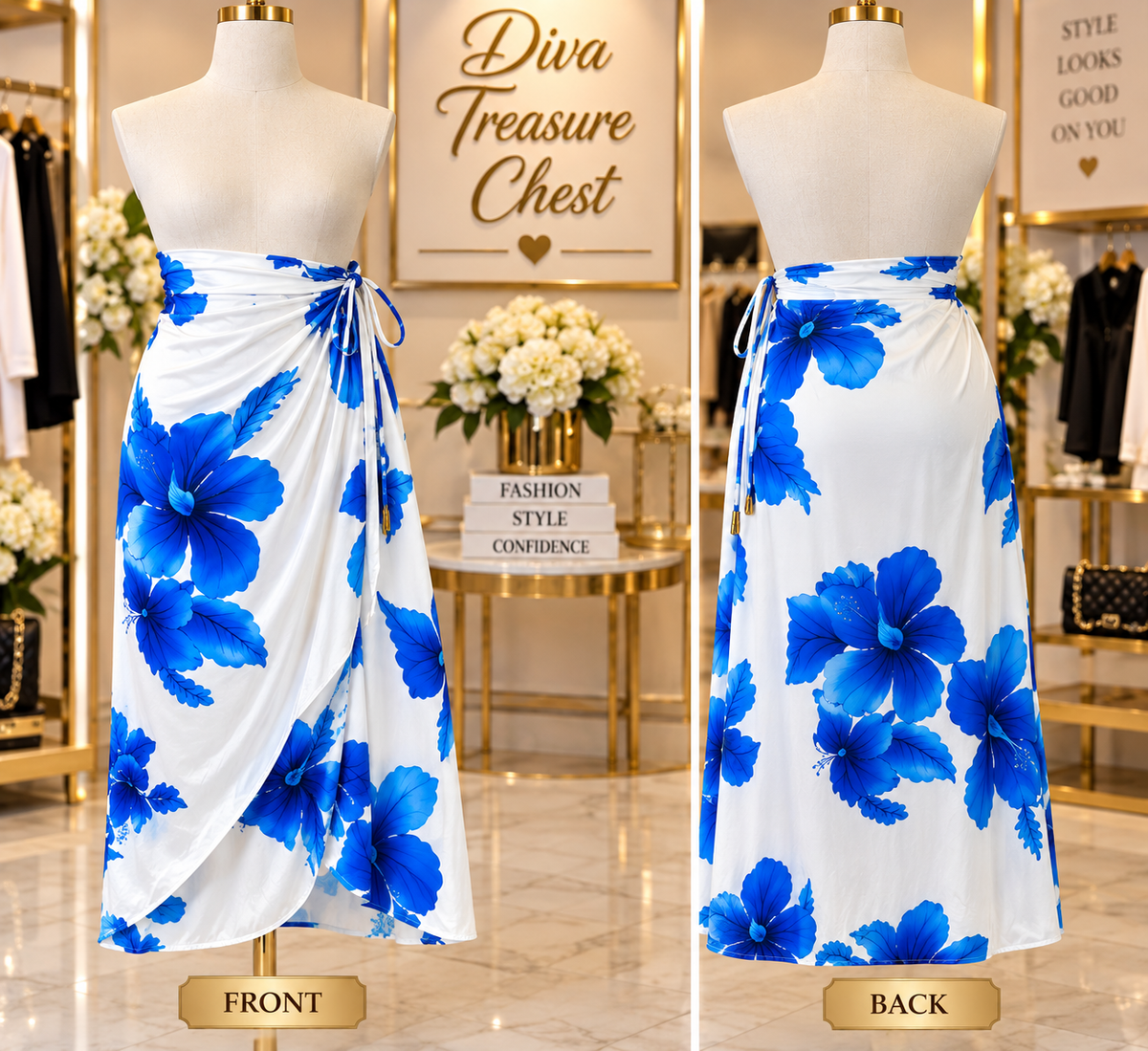 Blue Hibiscus Paradise Wrap Skirt
