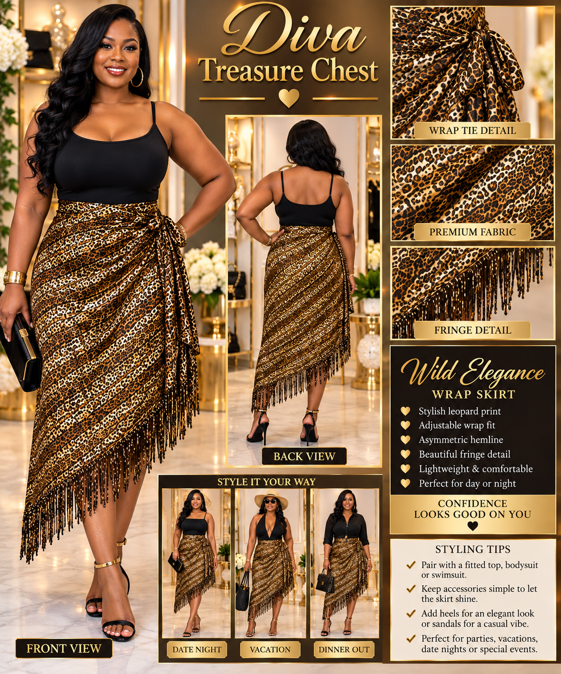 Wild Elegance Leopard Fringe Wrap Skirt