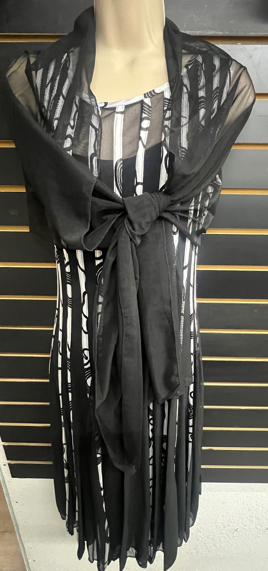 RIBBED SHAW MESH DRESS