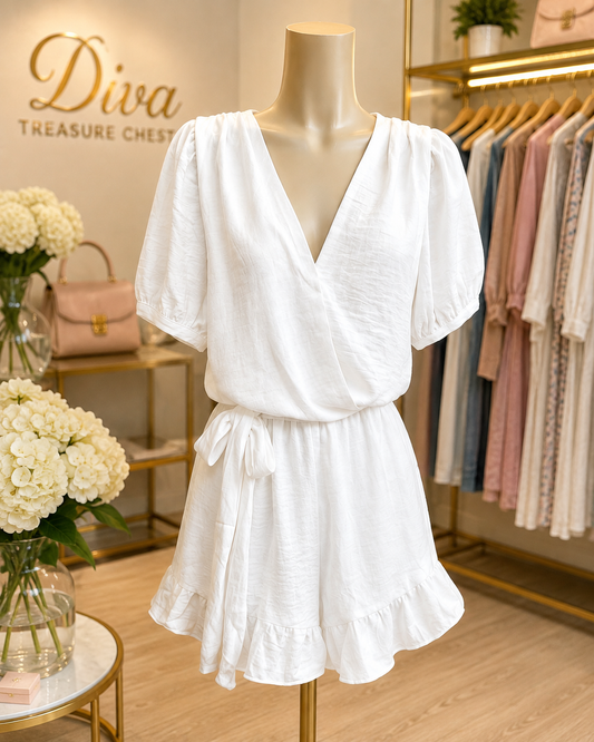IVORY CHIC TIE WAIST ROMPER