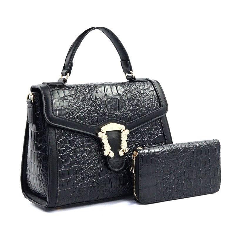 Croc Buckeled Satchel Set