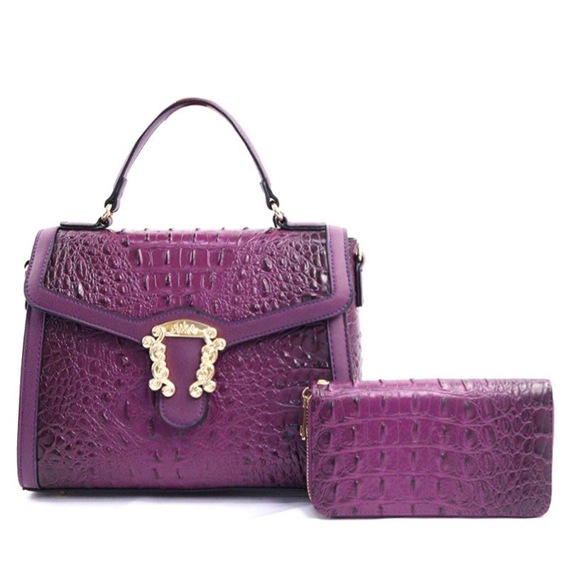 Croc Buckeled Satchel Set