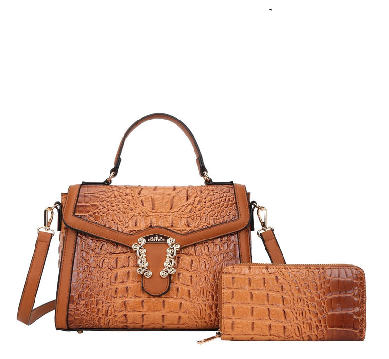 Croc Buckeled Satchel Set