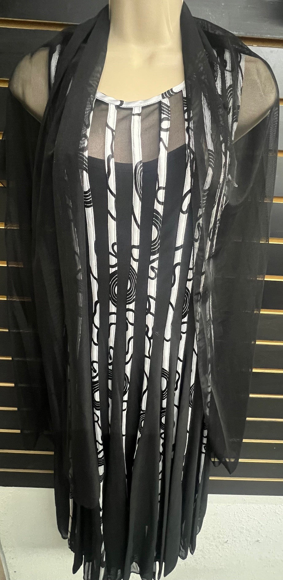 RIBBED SHAW MESH DRESS