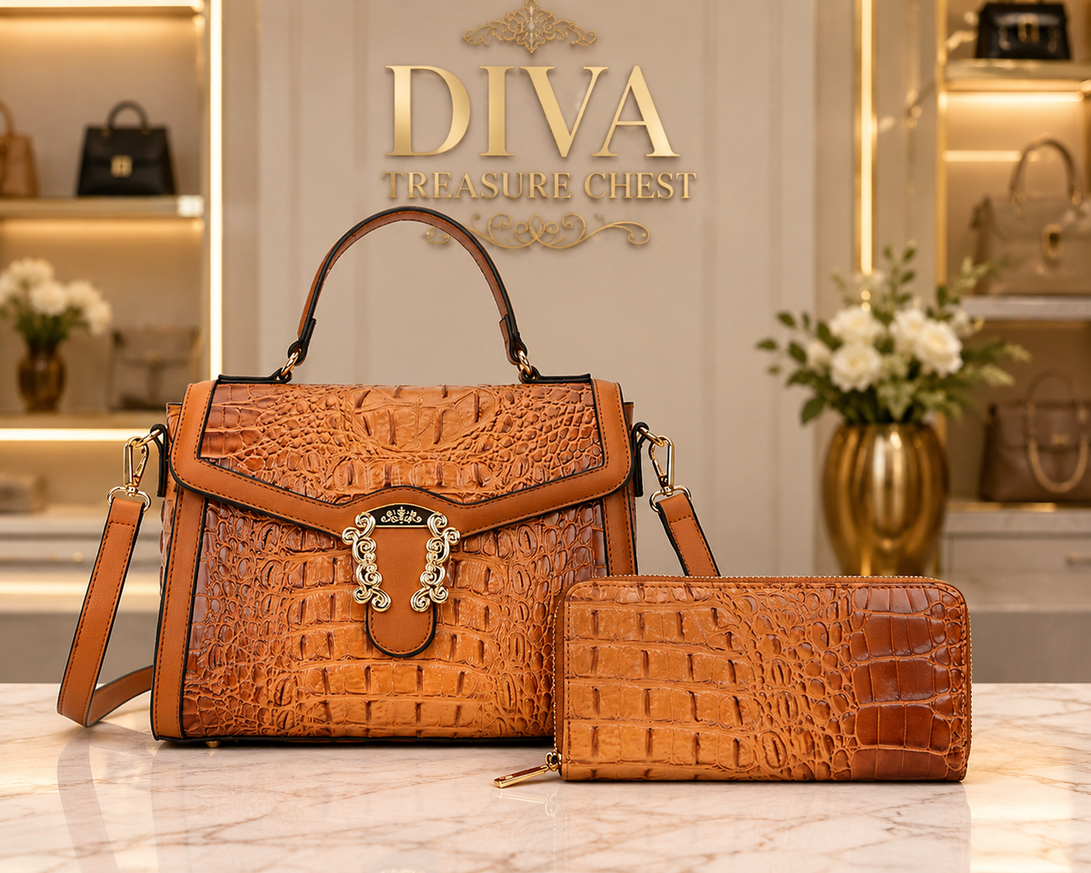 Croc Buckeled Satchel Set