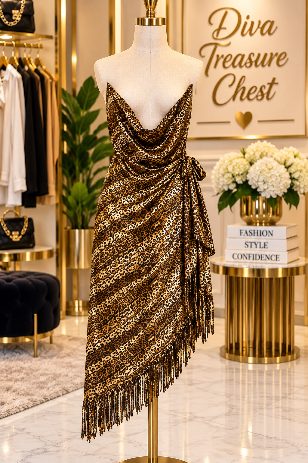 Wild Elegance Leopard Fringe Wrap Skirt