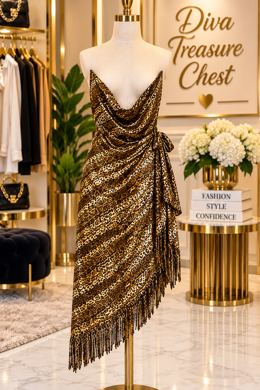 Wild Elegance Leopard Fringe Wrap Skirt
