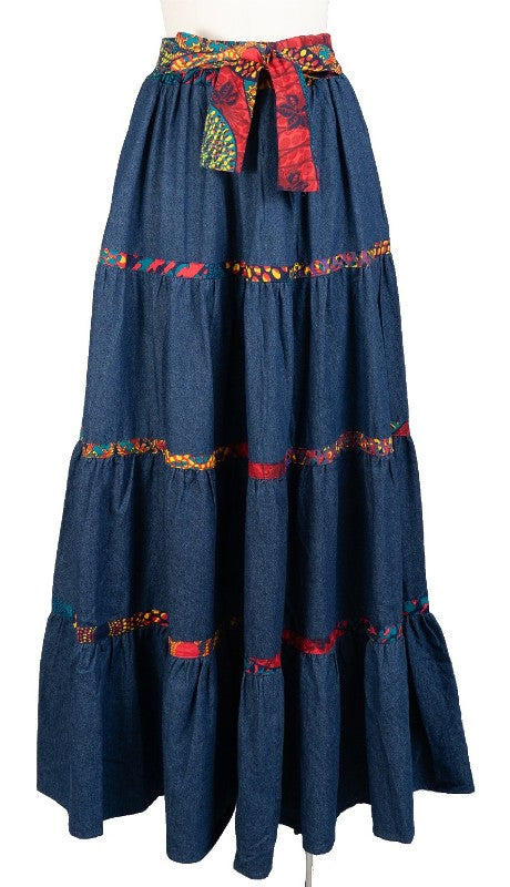 ROYAL TIERED DENIM SKIRT