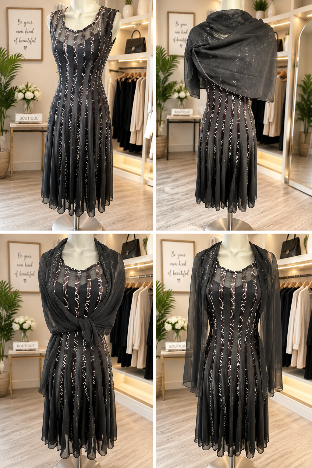 RIBBED SHAW MESH DRESS