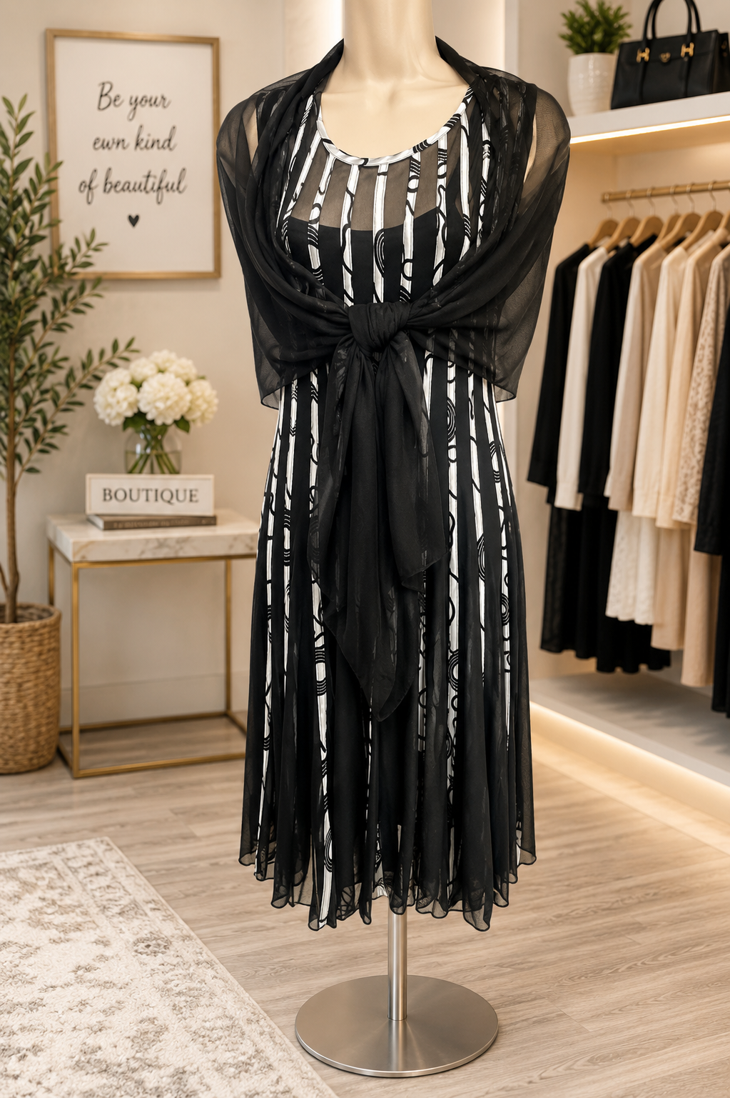 RIBBED SHAW MESH DRESS
